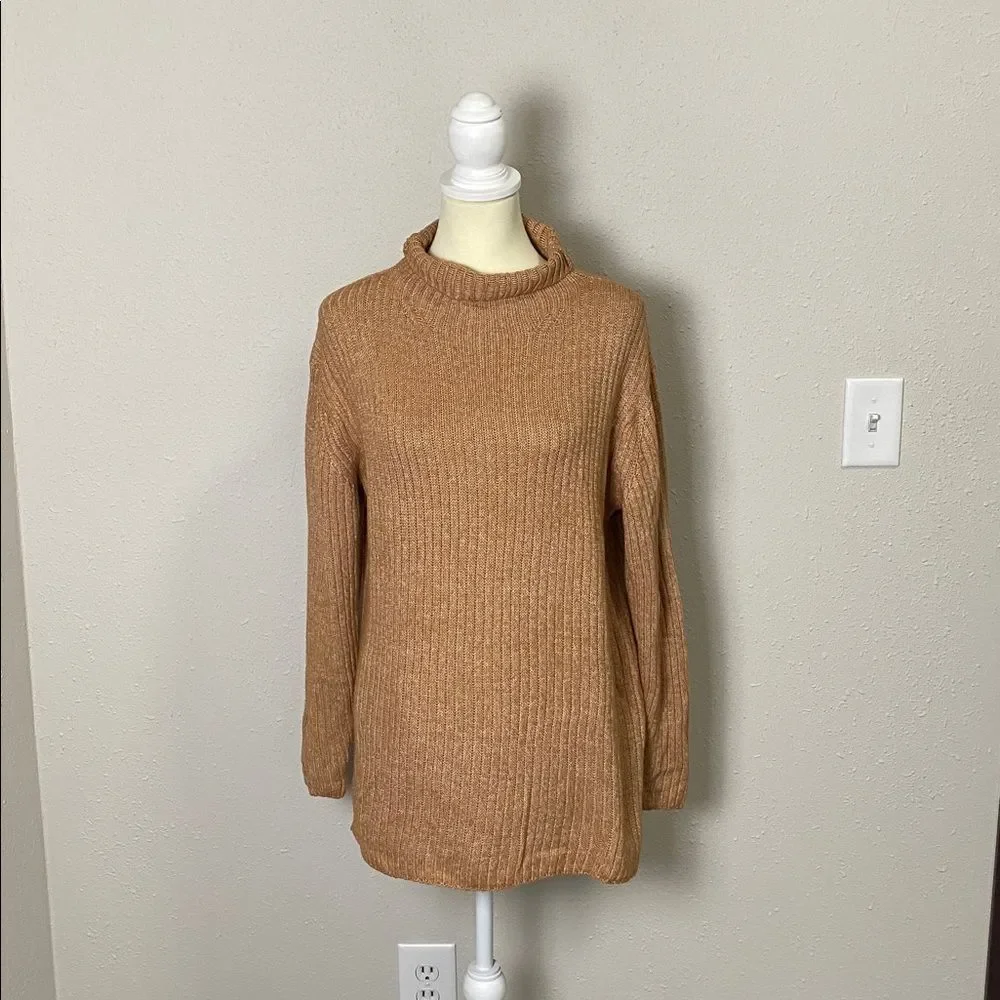 Elizabeth & James Camel Brown Ribbed Knit Turtleneck Sweater Women's Size M